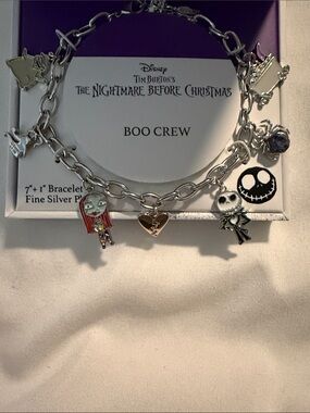 Disney The Nightmare Before Christmas Silver Charm Bracelet with Red Accent